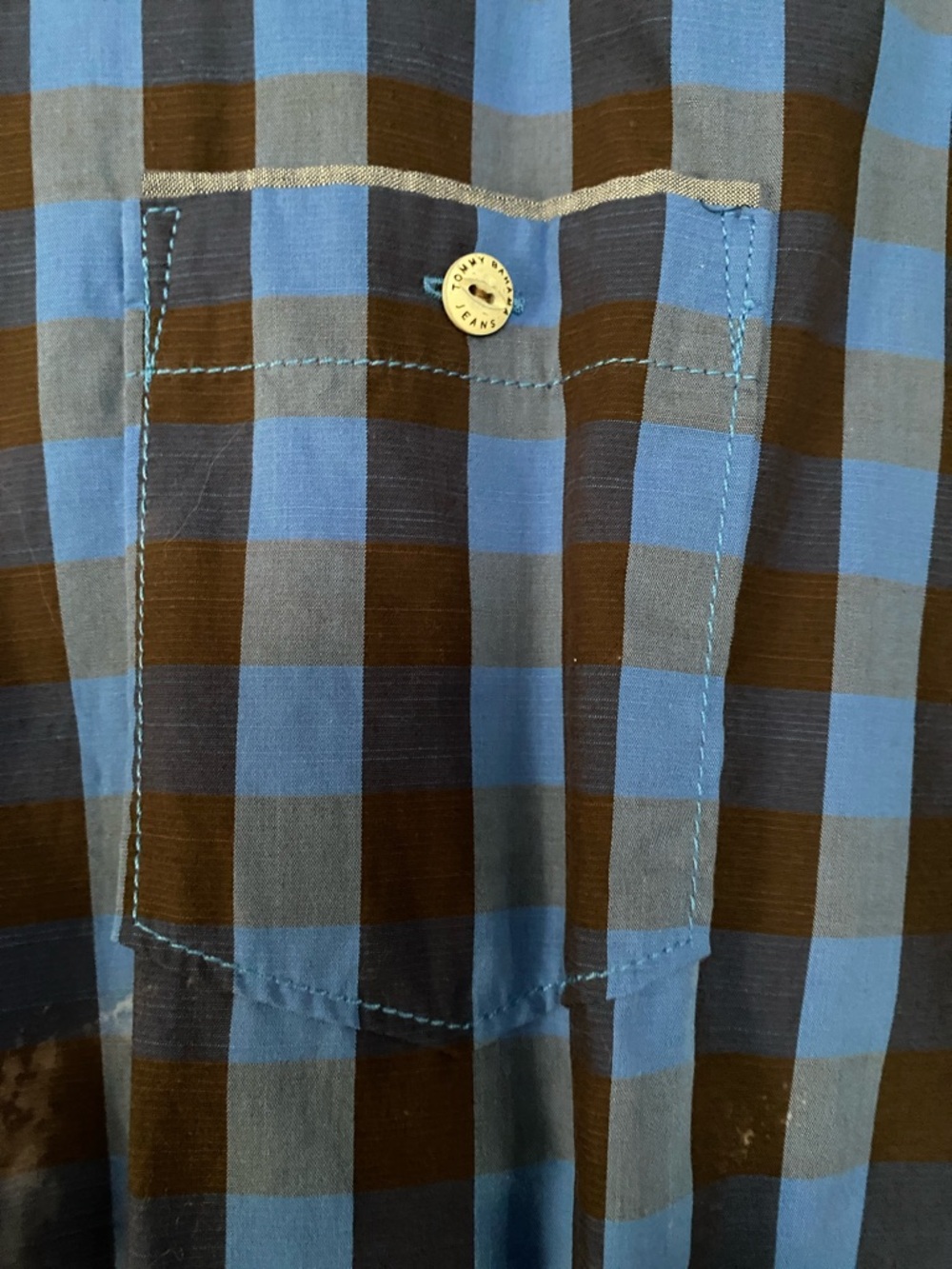 Tommy Bahama Blue and Brown Check Button-Down Shirt - Picture 4 of 6